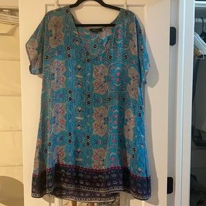 Tolani Vneck Silk Blue Patterned Dress Extra Small